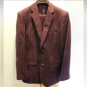 New 34S/28W Alain Dupetit Burgundy Pinstrip 3 Piece Mens Suit